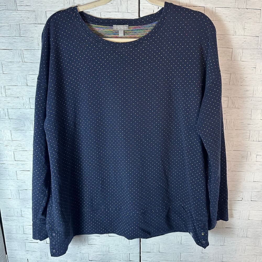T by Talbots women’s soft sweatshirt‎ polkadot colorful navy electric grandma